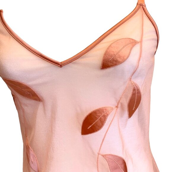 New La Perla sheer peach designer chemise/slip dress w/leaf design size EU 38 - Picture 2 of 10